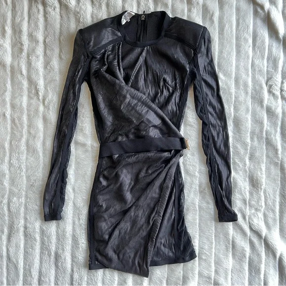 HOUSE OF CB Viktoria black matte sequin draped mini bodycon dress - Picture 8 of 16